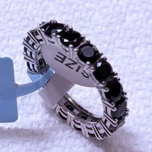 Elegant Sterling Silver and Black Onyx CZ Women's Eternity Ring - Size 8